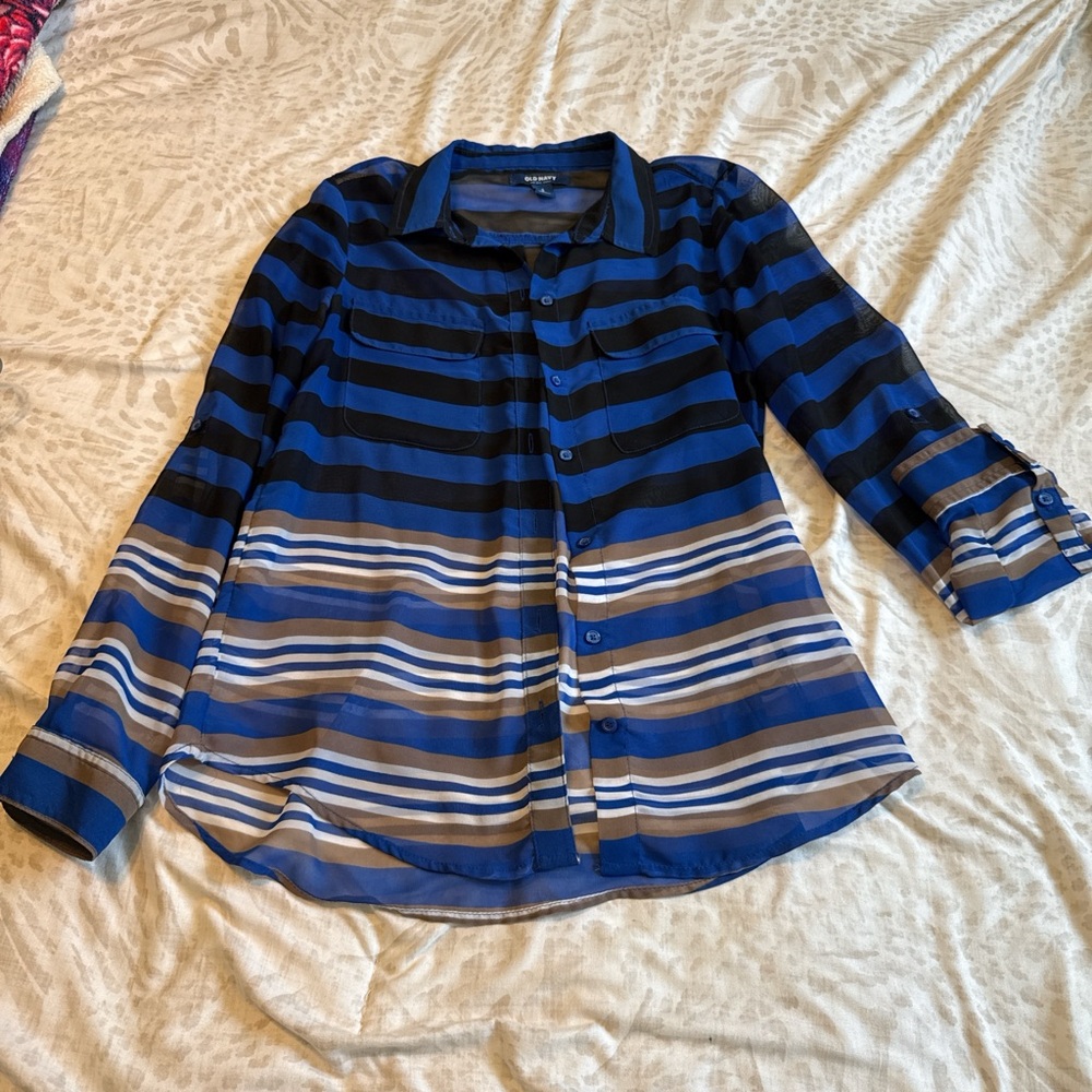 Old Navy Blue and Black Striped Blouse